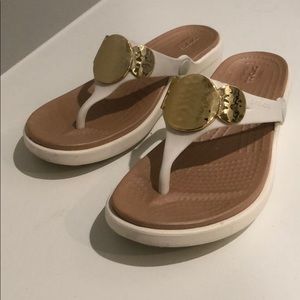 Crocs - Size 6 Gold and White Sandals